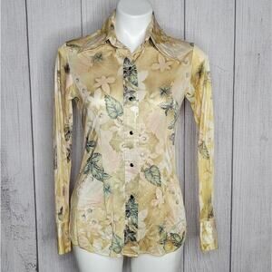 Vintage Rockies Floral/Leaf Print Dagger Collar Pearl Snap Shirt